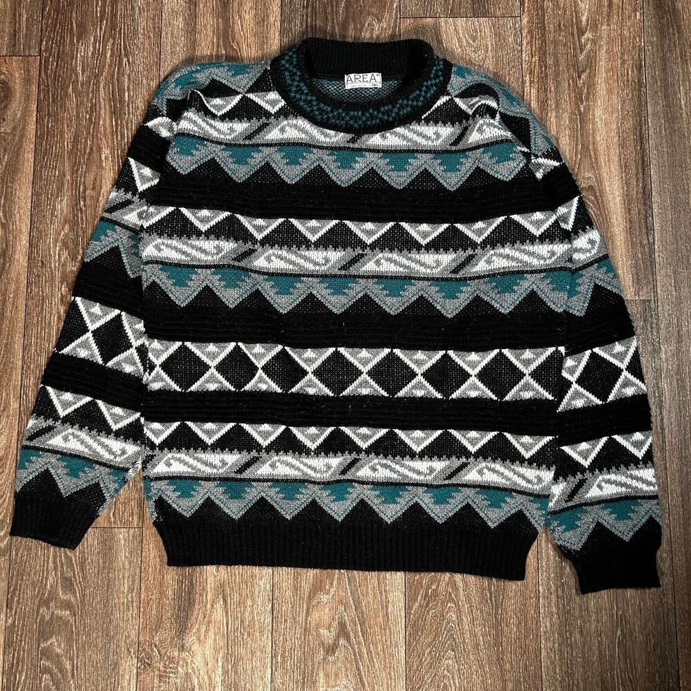 USA Made Geometric Pattern Knit Sweater Medium Y2K Retro